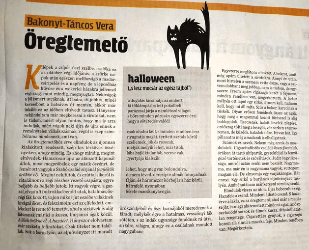 Öregtemető (próza), halloween (vers), Népszava, Nyitott mondat, 2025. 10. 30.